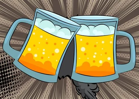 Cartoon Mug of Beer, comic book drink. Retro vector comics pop art design. Illustrazione stock