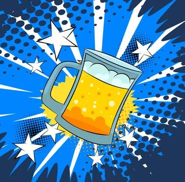 Cartoon Mug of Beer, comic book drink. Retro vector comics pop art design. Stock-Illustration