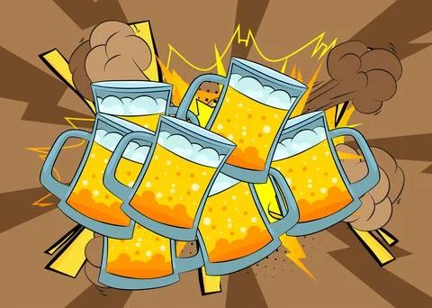 Cartoon Mug of Beer, comic book drink. Retro vector comics pop art design. Stock-Illustration