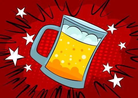 Cartoon Mug of Beer, comic book drink. Retro vector comics pop art design. Stock-Illustration