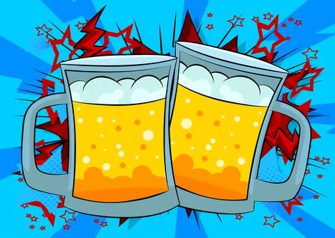 Cartoon Mug of Beer, comic book drink. Retro vector comics pop art design. Stock-Illustration
