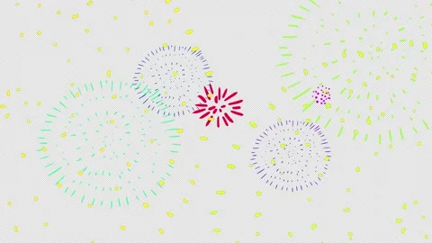 Cartoon multi-colored fireworks on a black screen. Stock Footage 200924883