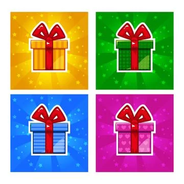 Cartoon multi-colored Gift box icons Stock Illustration