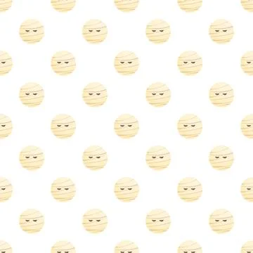 Cartoon mummy faces creating seamless halloween pattern Stock Illustration