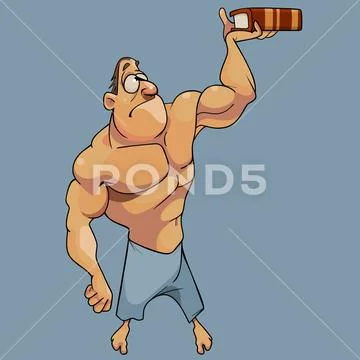 Cartoon Muscle Man Doing Exercise With A Book In His Hand