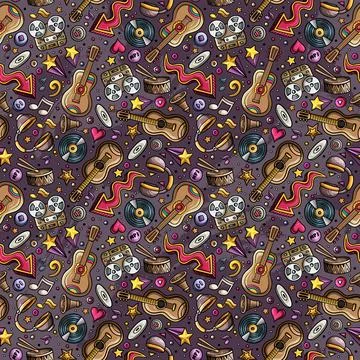 Cartoon musical instruments seamless pattern Illustrazione stock