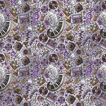 Cartoon musical instruments seamless pattern Illustrazione stock