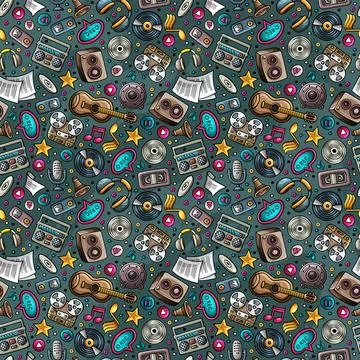 Cartoon musical instruments seamless pattern Illustrazione stock