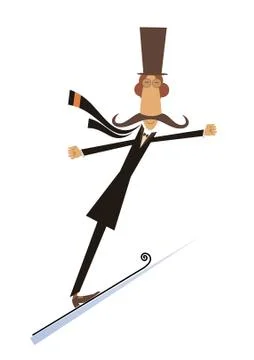 Cartoon mustache man a ski jumper isolated illustration Stock Illustration