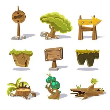 Cartoon nature elements, vector objects on white background 스톡 일러스트