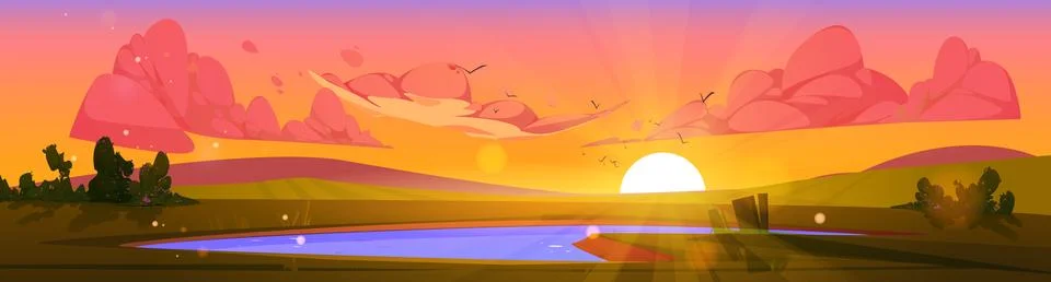 Cartoon nature landscape sunset backgrounds Stock Illustration