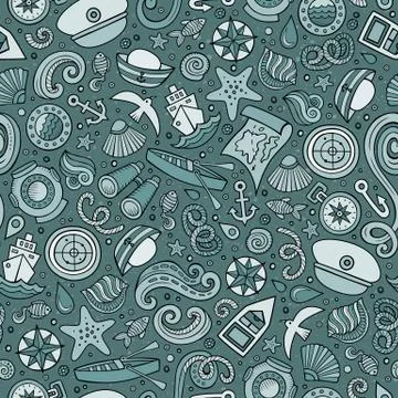 Cartoon nautical seamless pattern Stock Illustration