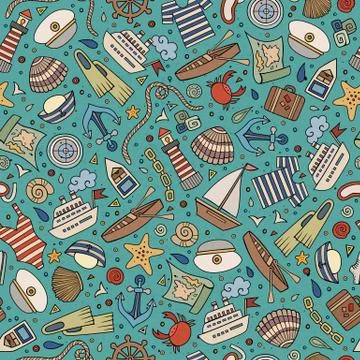 Cartoon nautical seamless pattern Stockillustratie