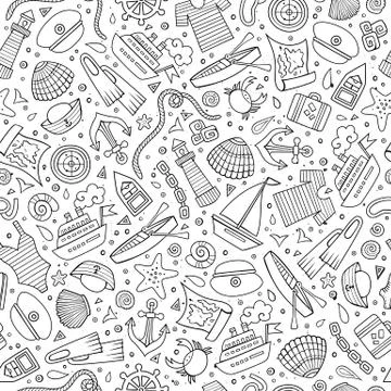 Cartoon nautical seamless pattern Stockillustratie