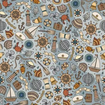 Cartoon nautical seamless pattern Illustrazione stock