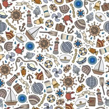 Cartoon nautical seamless pattern Stockillustratie