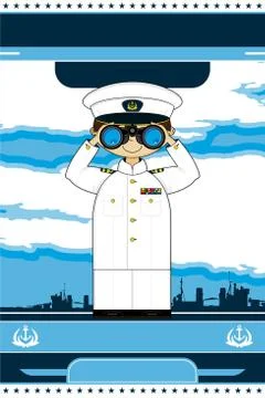Cartoon Navy Captain with Binoculars  Stock Illustration