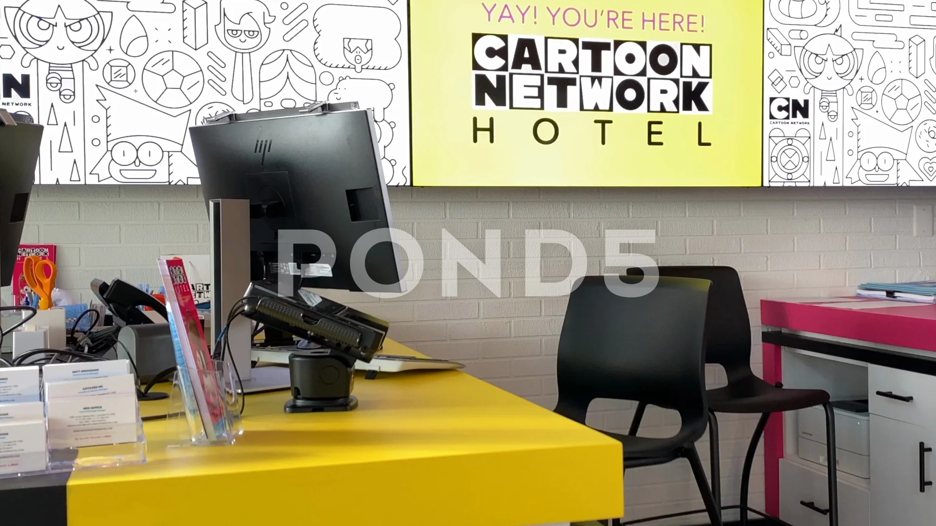 Cartoon Network Hotel Office With TV's... | Stock Video | Pond5