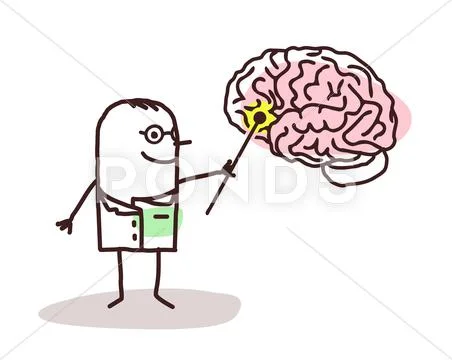 Cartoon neurologist with brain Stock Illustration