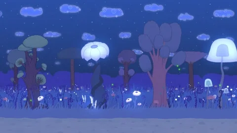 Cartoon Night Forest Stock Footage 253516375
