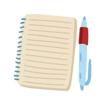 Cartoon notepad and ped. Open sketchbook or diary. Vector illustration Illustrazione stock