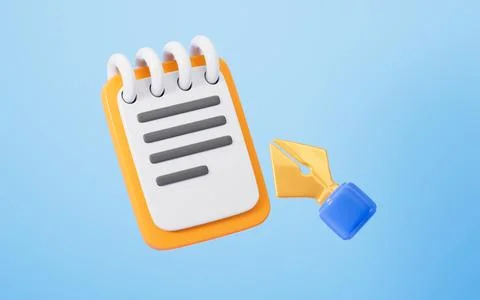 Cartoon notepad, memo pa and pen, 3d rendering. Stock Illustration