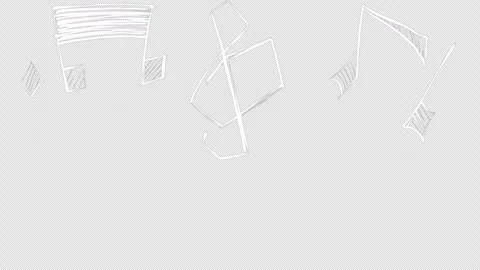 Cartoon notes and treble clef rise from the bottom on black screen. Stock Footage 311768513