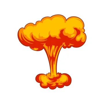 Cartoon nuclear explosion mushroom cloud illustration on white background Illustrazione stock