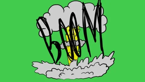 Cartoon Nuclear Mushroom Cloud Explosion Green Screen Video Overlay Stock Footage 344767499