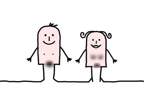 Cartoon nude couple and censorship Stock Illustration