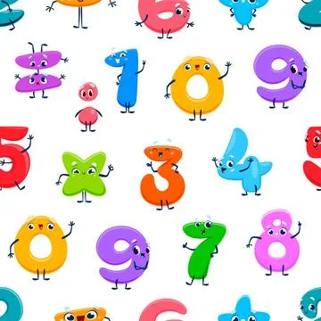 Cartoon number characters seamless pattern Stock Illustration
