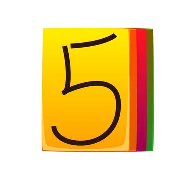 Cartoon number five as sticky note digit 5 Stock Illustration