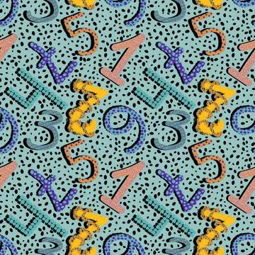 Cartoon numbers seamless kindergarten pattern for wrapping paper Stock Illustration
