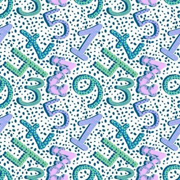 Cartoon numbers seamless kindergarten pattern for wrapping paper Illustrazione stock