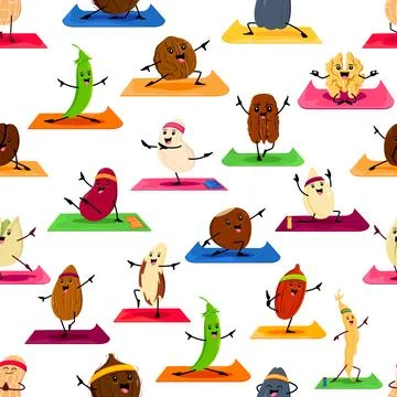 Cartoon nut and bean characters seamless pattern Stock Illustration