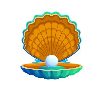 Cartoon ocean blue pearl shell or oyster clam Stock Illustration