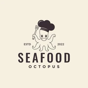Cartoon octopus with hat chef logo design vector graphic symbol icon illust.. Stock Illustration