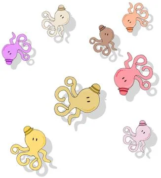 Cartoon octopus pattern with drop shadow Illustrazione stock