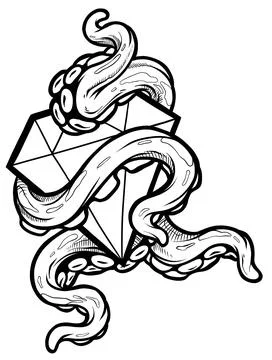 Cartoon octopus tentacles with diamond Stock Illustration