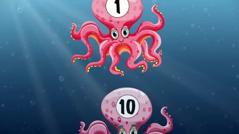 Cartoon Octopuses With Numbers Floating Underwater In A Seamless Loop Stock Footage 345704737