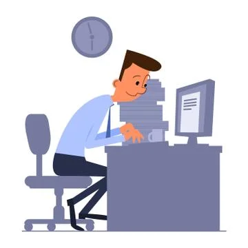 Cartoon office worker typing on computer Stock Illustration