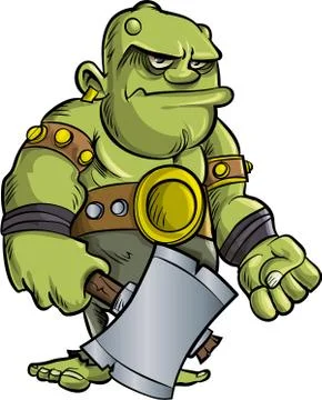 Cartoon ogre with a big axe Stock Illustration