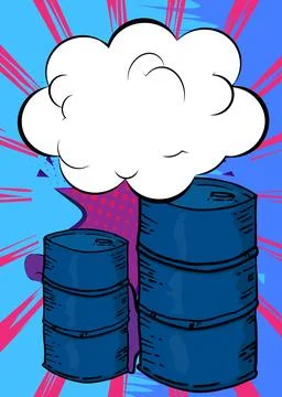 Cartoon Oil Barrel with blank speech bubble, comic book Container backgroun.. イラスト素材