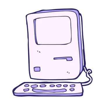 Cartoon old computer in bright neon color Stock Illustration