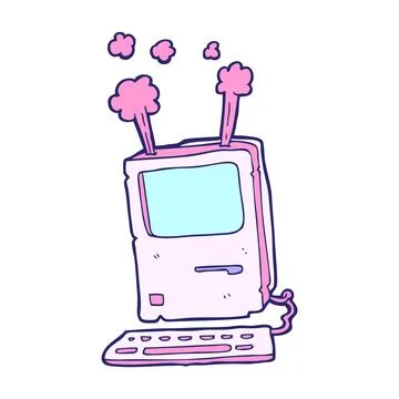 Cartoon old computer in bright neon color Stock Illustration