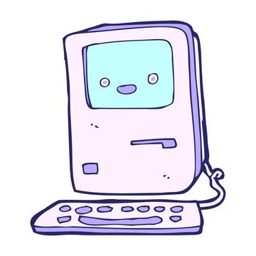 Cartoon old computer in bright neon color Stock Illustration