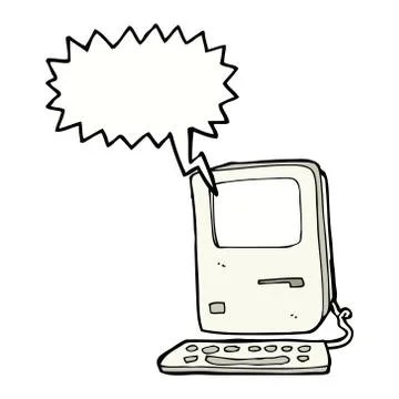 Cartoon old computer with speech bubble Stock Illustration