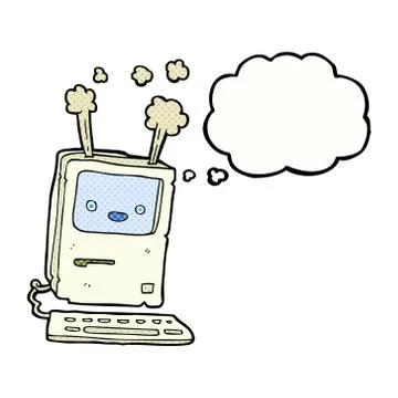 Cartoon old computer with thought bubble Illustrazione stock