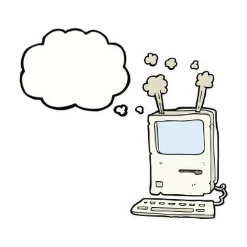 Cartoon old computer with thought bubble Illustrazione stock