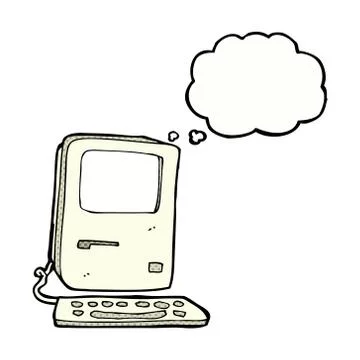 Cartoon old computer with thought bubble 스톡 일러스트